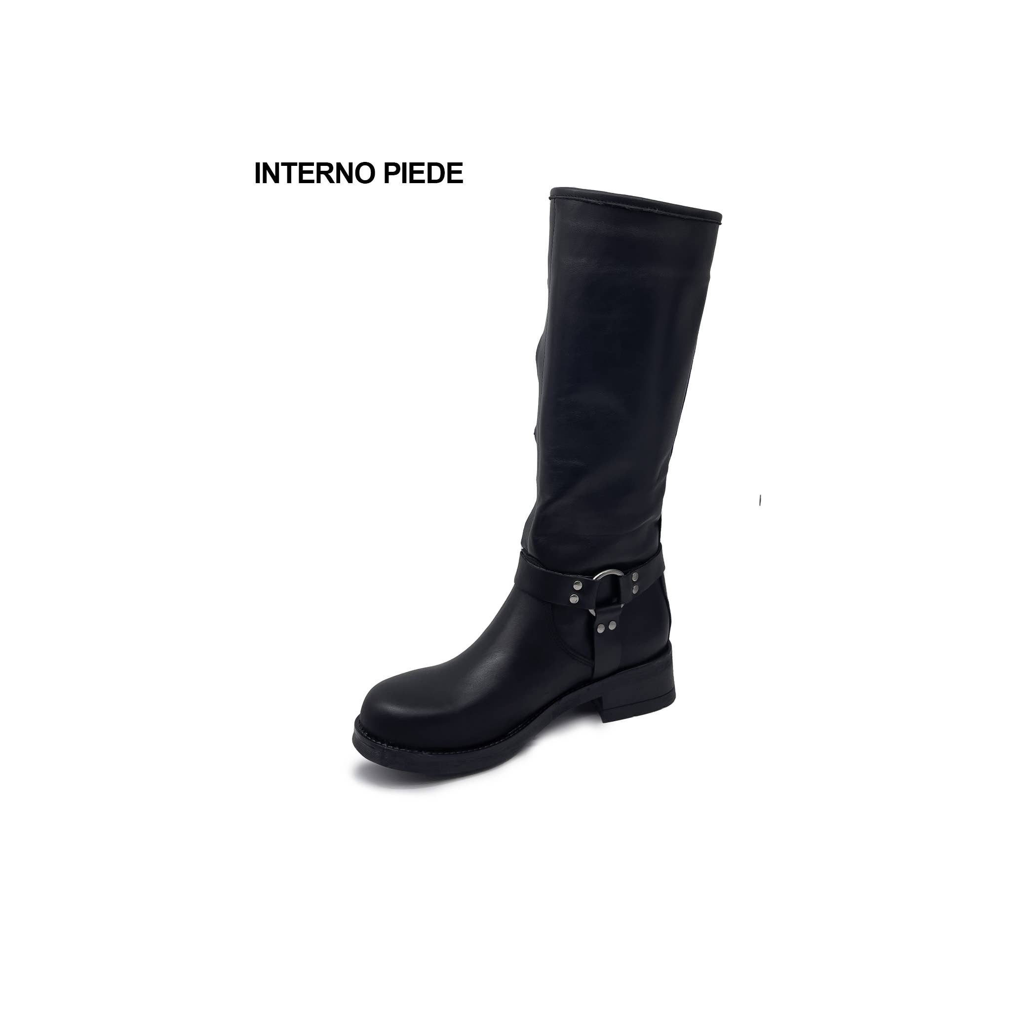 WALKING NOW SRL - Wholesale Boots - Women's - Women's black genuine leather boots with four side buckles2