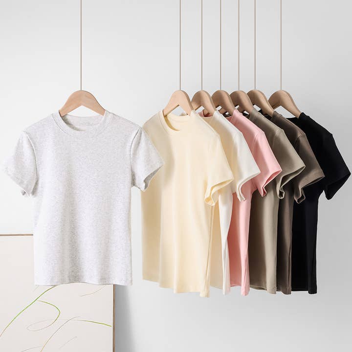 HIDDENBRAND - Wholesale T-Shirt - Women's - Essential basic plain fitted cotton blend crewneck tee