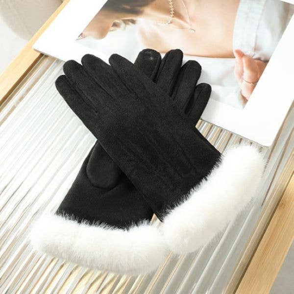 PEACH ACCESSORIES – wholesale Gloves – Women's – Winter Gloves with Plush White Faux Fur HA3023