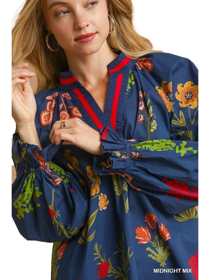 Vanilla Monkey - Wholesale Blouse - Women's - Floral Print V Neck Open Collar Top3