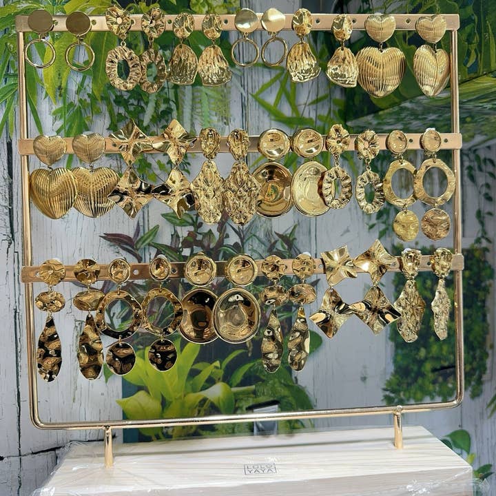 Gold Set of 18 pairs of clip-on earrings for wholesale on Faire0