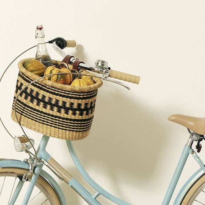 The African Home Goods - Wholesale Basket - Bike Bicycle Basket- Black Stripes