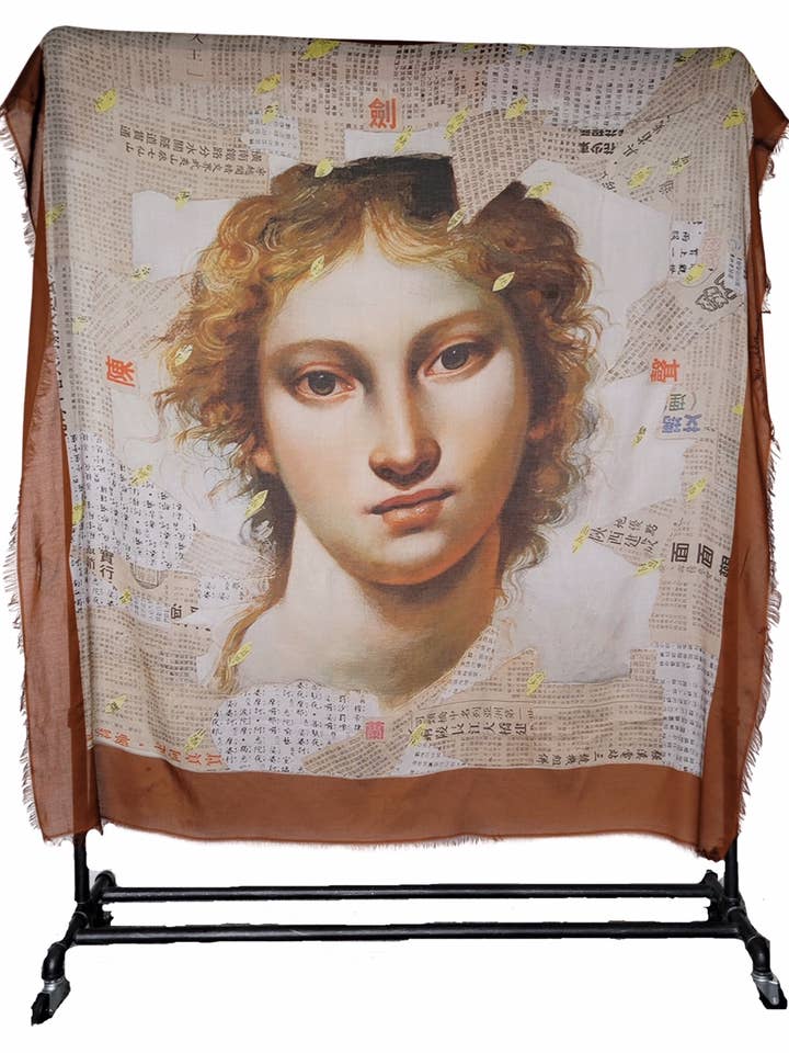 Asian Collage with Face Art Scarf for wholesale by Jerry Kaye