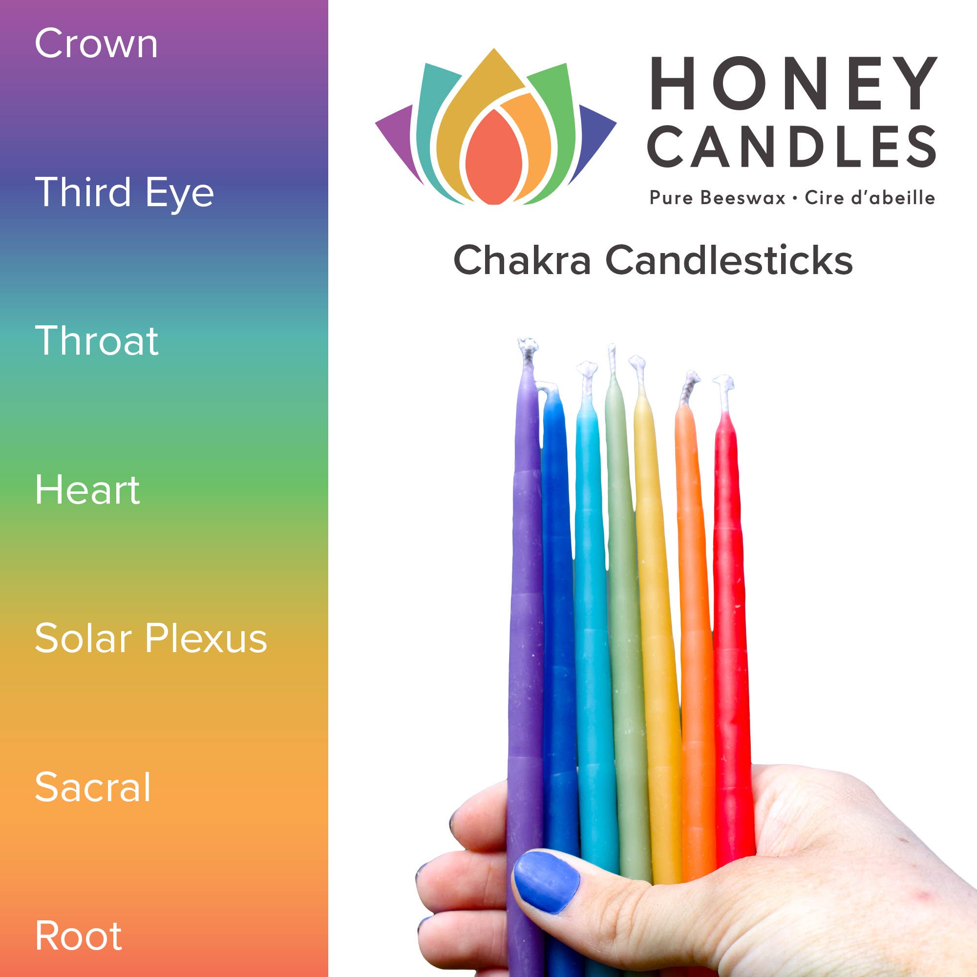 Honey Candles - Wholesale Tapered Candle/Candlestick - 7 Pack of Beeswax Chakra Candlesticks1