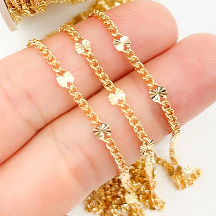 V211GF. 14k Gold Filled Curb & Diamond Cut Marina Link for wholesale by Tresor Jewelry Inc.