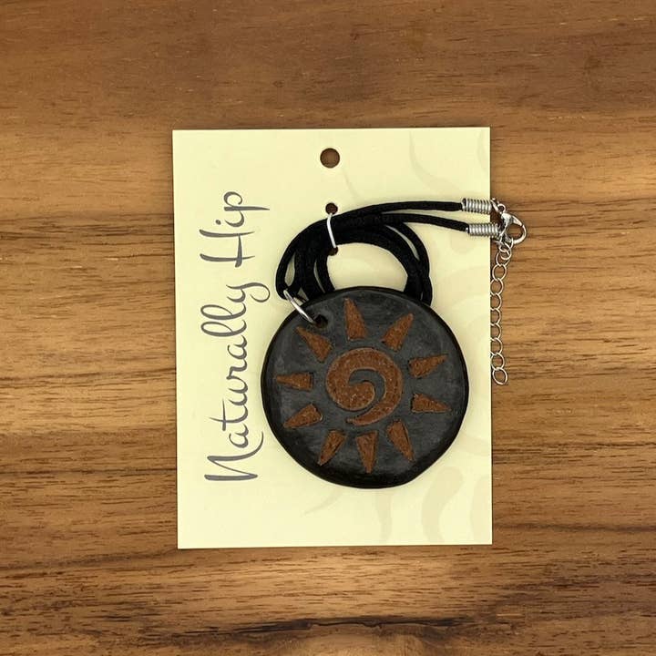 Women of the Cloud Forest - Wholesale Pendant/Charm Necklace - Black Sun Ceramic Necklace