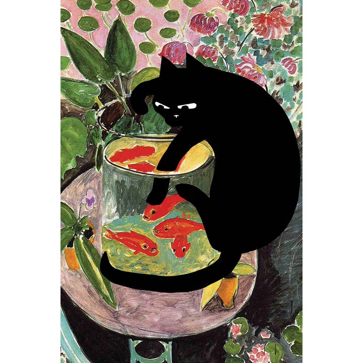 Impresión de Matisse Goldfish con diseño de gato añadido para venta al por mayor de Fuffernutter