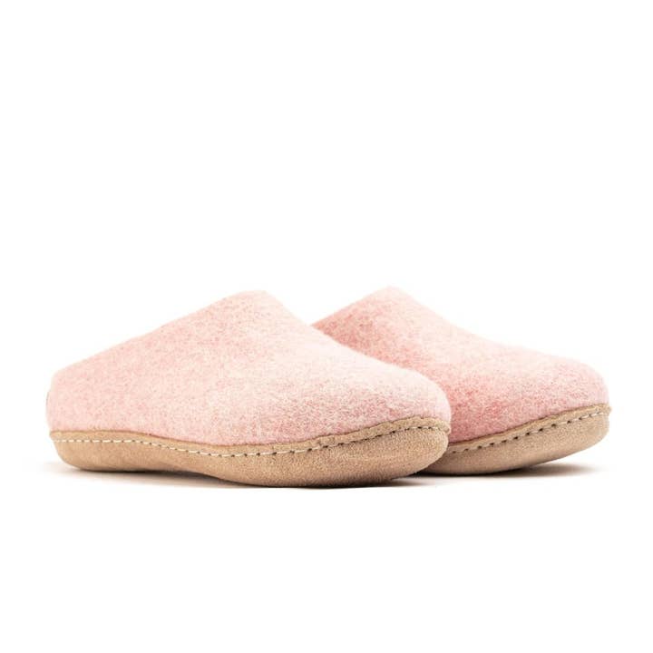 Woollyes Inc - Wholesale Slippers - Unisex - Indoor Open Heel Slippers With Leather Sole - Baby Pink8