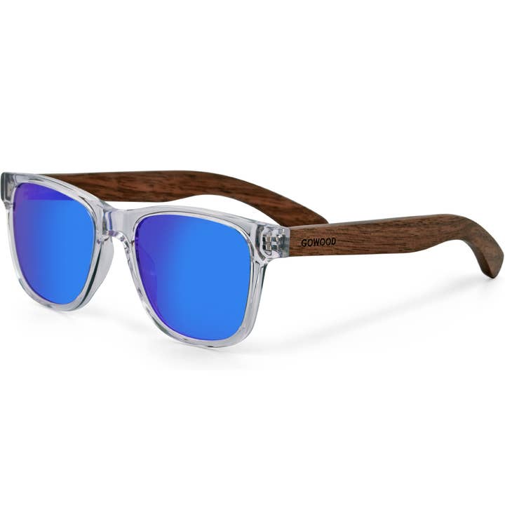 Walnut Sunglasses Clear Frame Blue Polarized Lenses for wholesale by GOWOOD
