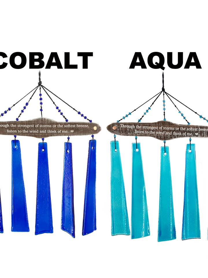 Memorial Gift Wind Chime in Blue "Through the Storm" Glass for wholesale by Weathered Raindrop