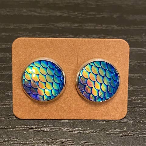 SMA Artistry Creations - Wholesale Stud/Post Earrings - 12mm Mermaid Cabochon Stud Earrings12