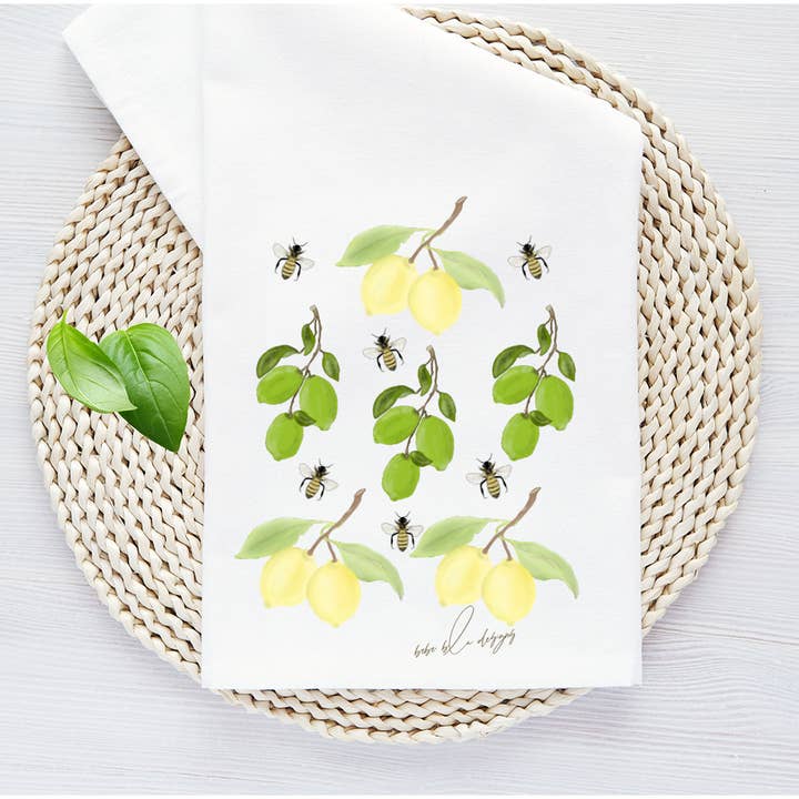 Lemons, Limes, Bees Tea Towel, Flour Sack Towel, Gift Idea for wholesale by Bebe Blu Designs, LLC