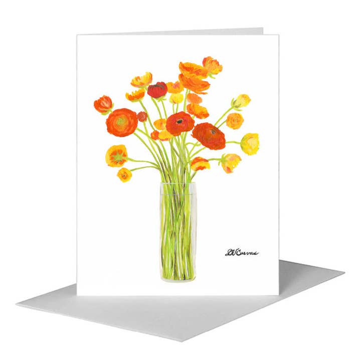 Printed Canvas - Vendita all'ingrosso Biglietti di auguri generici - Ranuncolo in Vaso, Biglietto di Auguri (#7923A)