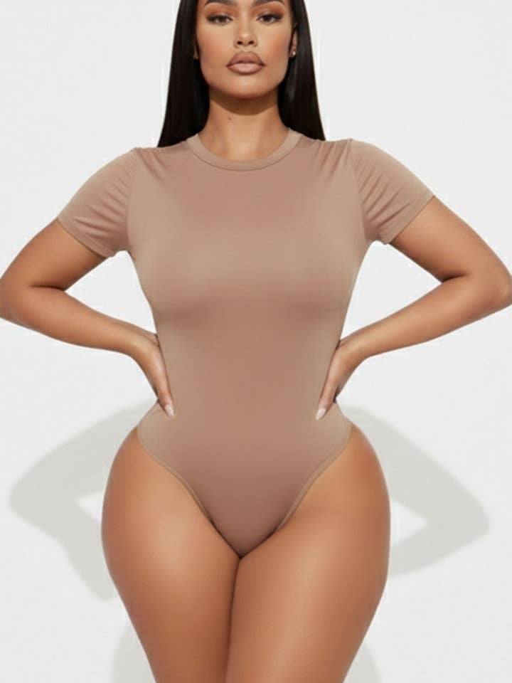 Basic Short Sleeve Crew Neck Bodysuit for wholesale by CAPELLA APPAREL