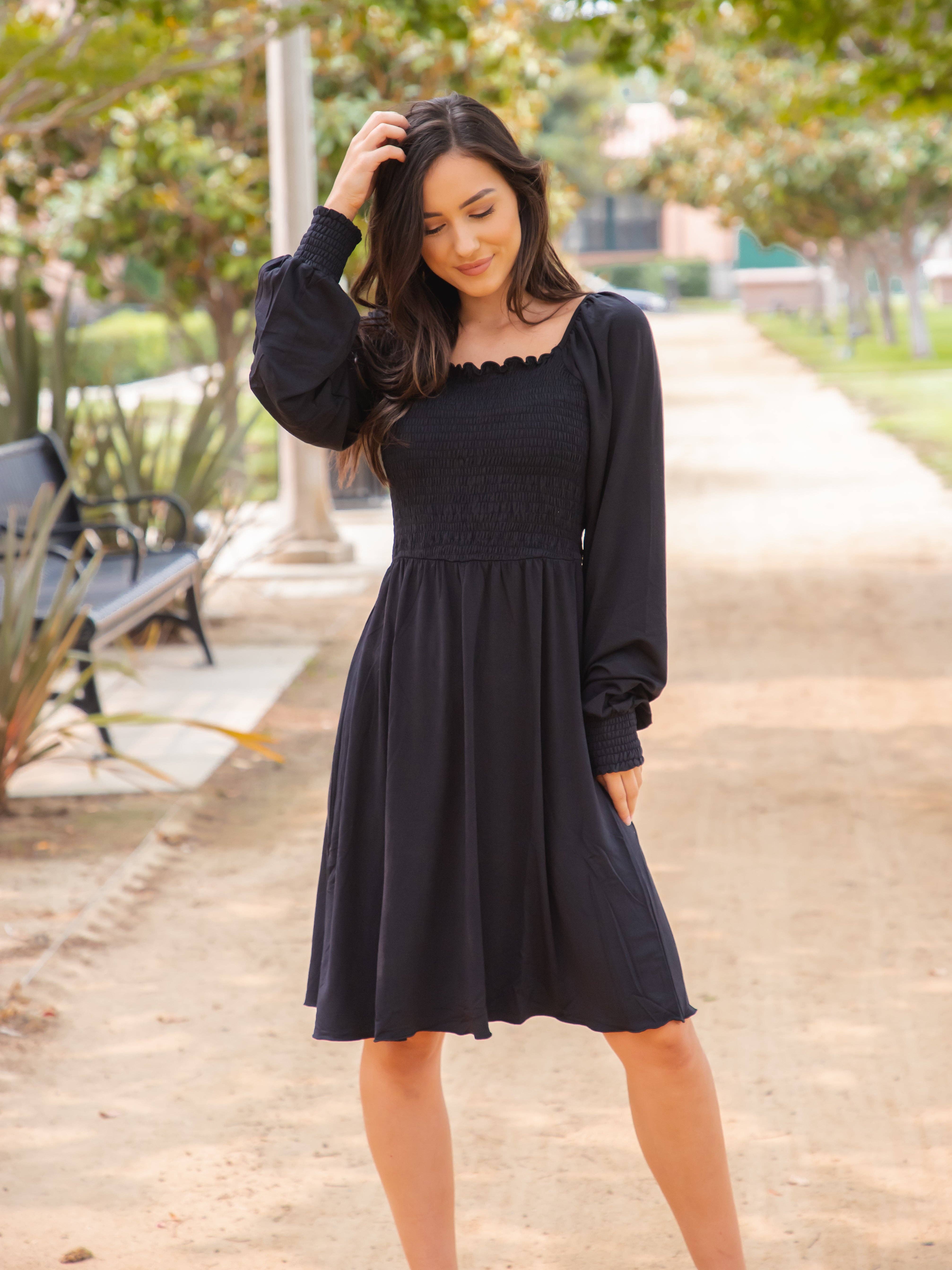 Tickled Teal – wholesale Klänning - Dam – Massiv smockad triana-klänning med fyrkantig hals7