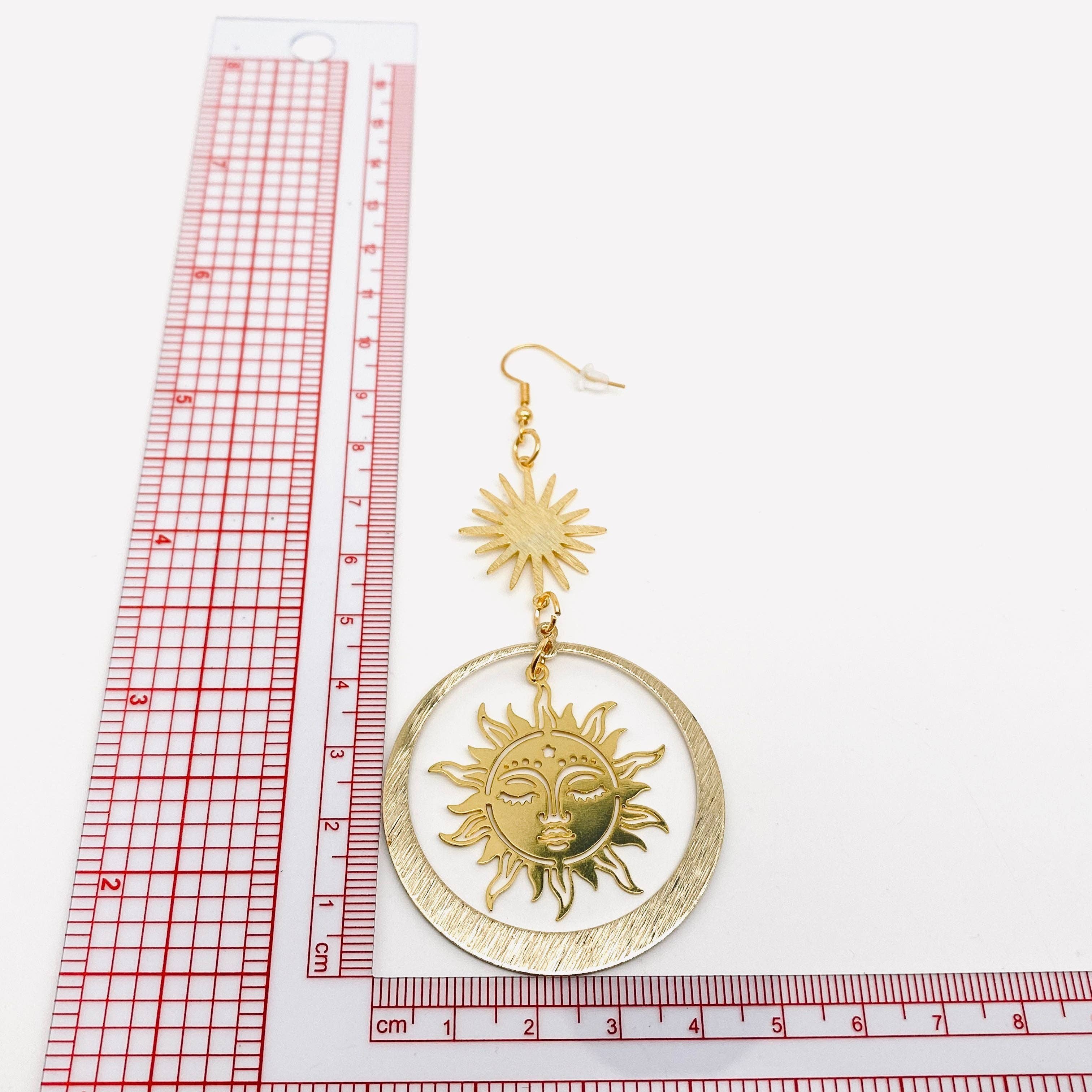 Gold Golden Sun Goddess Pendant Earrings Bohemian Style - MS for wholesale on Faire1