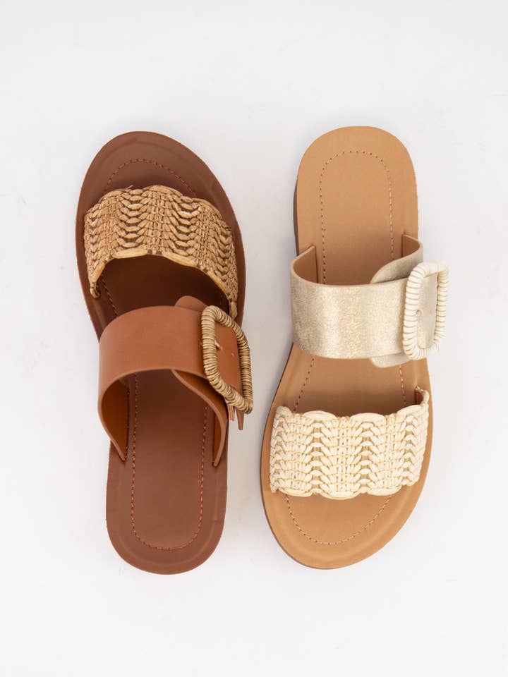 CCOCCI - Wholesale Sandals - Women's - CACTUS WAVY RAFFIA STRAP DESIGN SLIP-ON SANDAL