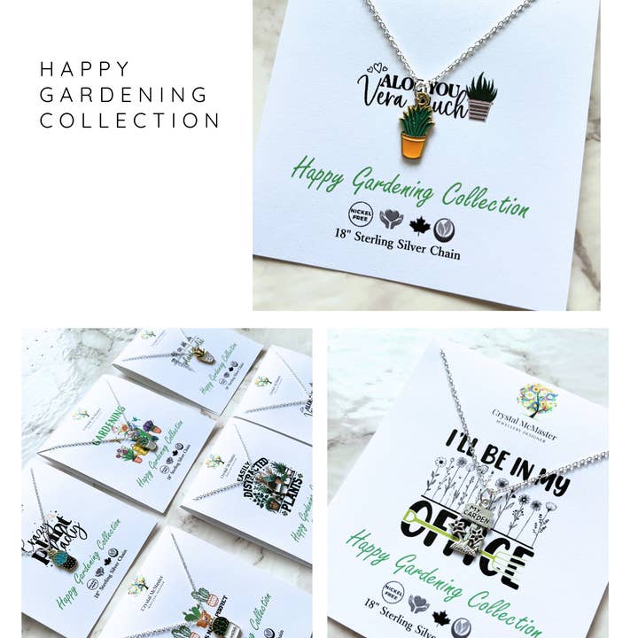 NEW 6x Happy Gardening Charm Necklace Collection for wholesale by Crystal McMaster Jewellery Designer