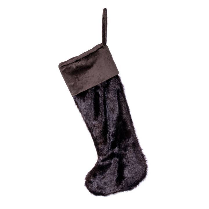 Brown Vickerman 20"x8" Cocoa Mink Faux Fur Stocking for wholesale on Faire