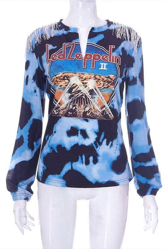 BLUE long sleeve graphic shirt for wholesale on Faire8