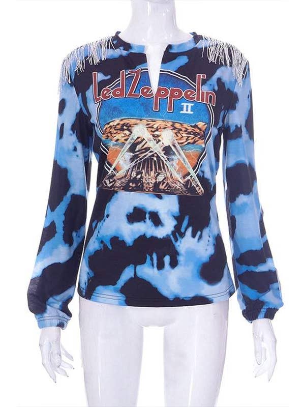 BLUE long sleeve graphic shirt for wholesale on Faire8