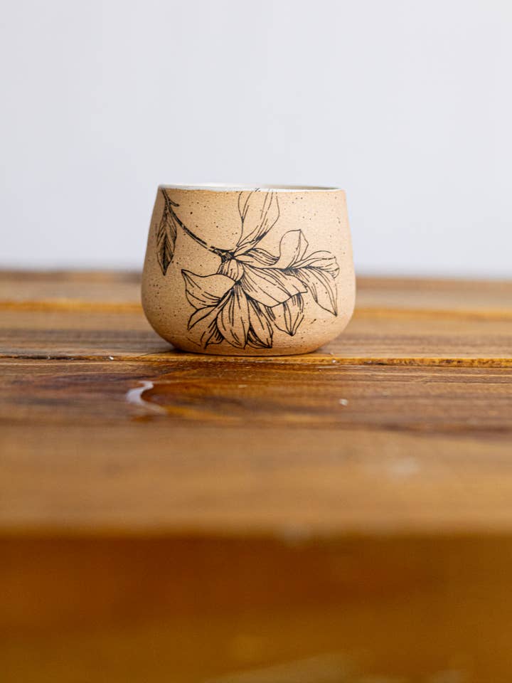 Handmade Ceramic Floral espresso cup-3 ounce for wholesale by Hands On Ceramics