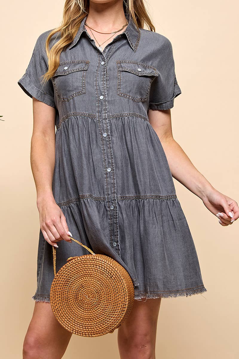 TIERED BUTTON DOWN DENIM DRESS for wholesale on Faire11