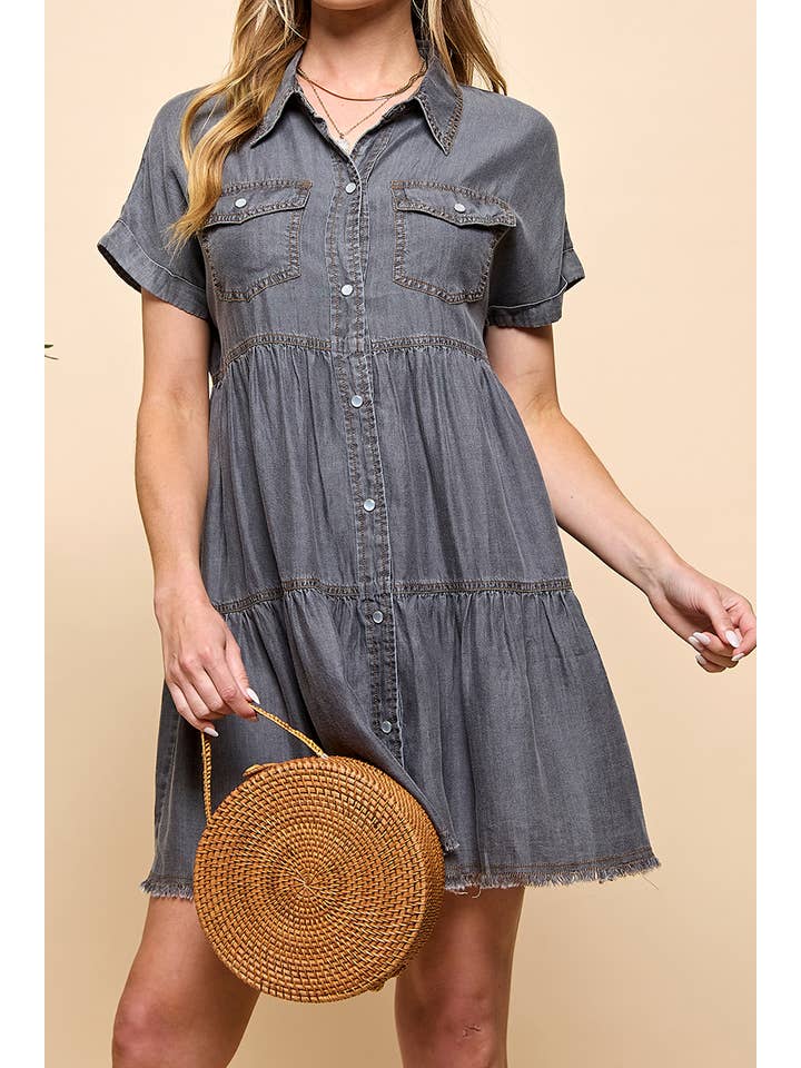 TIERED BUTTON DOWN DENIM DRESS for wholesale on Faire11