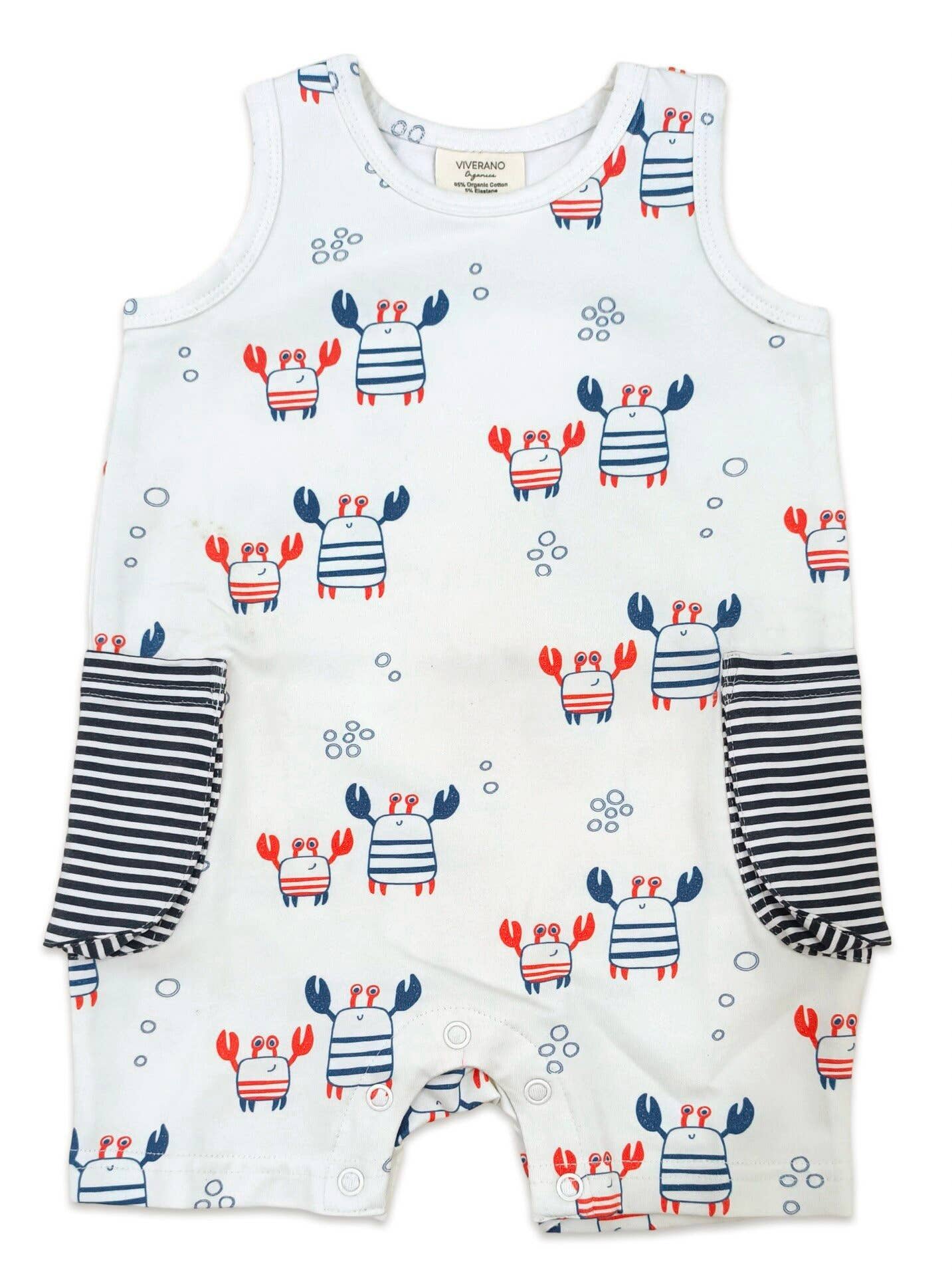 NATURAL Nautical Crab Side Pocket Baby Romper (Organic Jersey) for wholesale on Faire0