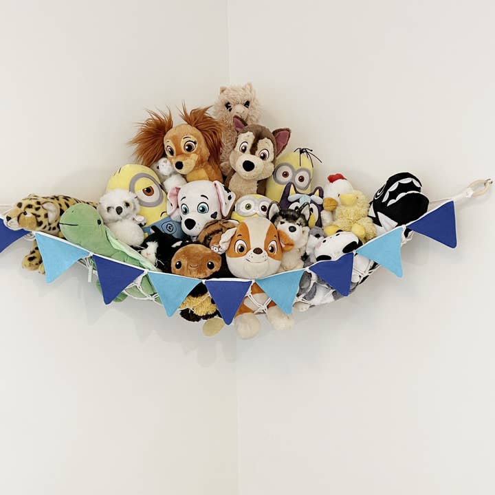 Whimsy Walls – wholesale Leksaksförvaringslåda - Barn och baby – Makramé leksakshängmatta - Förvaring av gosedjur - Blå
