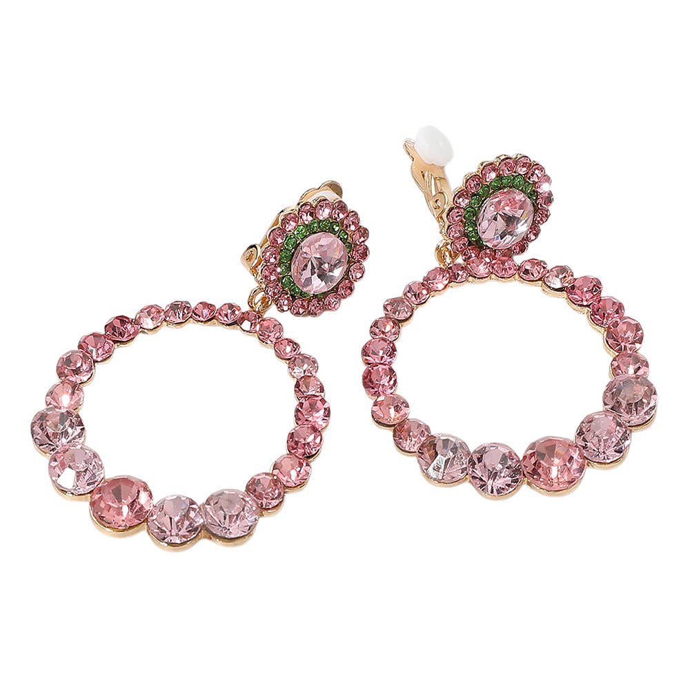 Sensibling Corp. – wholesale Clip-on earrings – Round Faceted Stone Ring Dangle Evening Clip On Earrings7