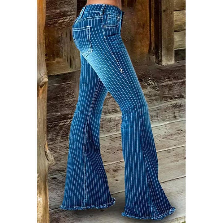 Nina Striped Bell Bottom Jeans for wholesale by Revella The Label