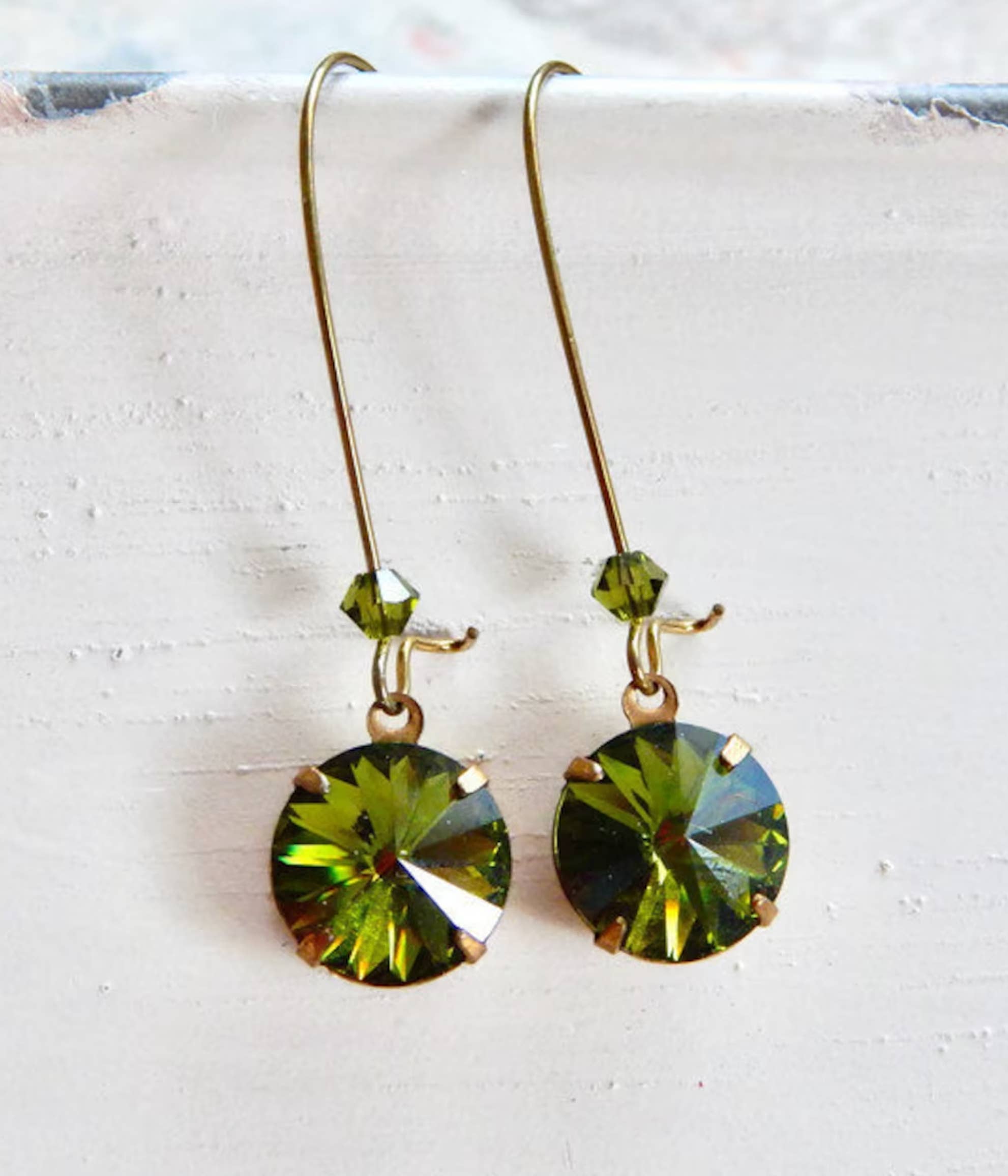 The green antique trunk - Wholesale Dangle Earrings - Olivine green crystal earrings