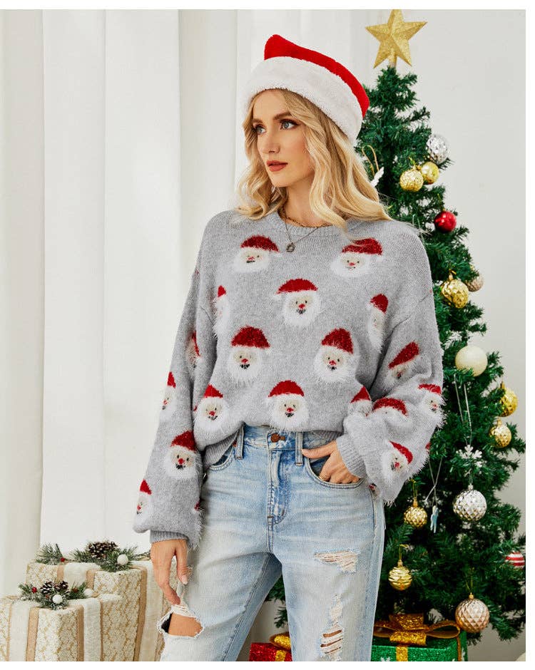 Suhkasana - Wholesale Knit Sweater - Women's - Santa Claus Pattern Knit Christmas Sweater Pullover for Women13