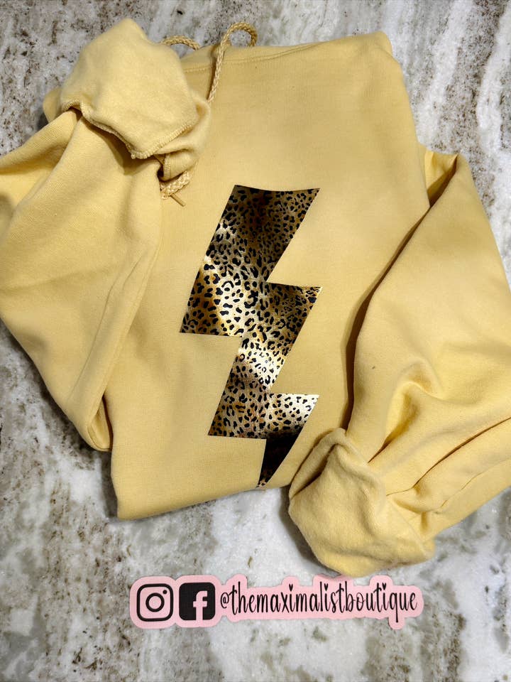 Electric Wild Hoodie – Buttercup Leopard Lightning Sweatshirt for wholesale by The Maximalist Boutique