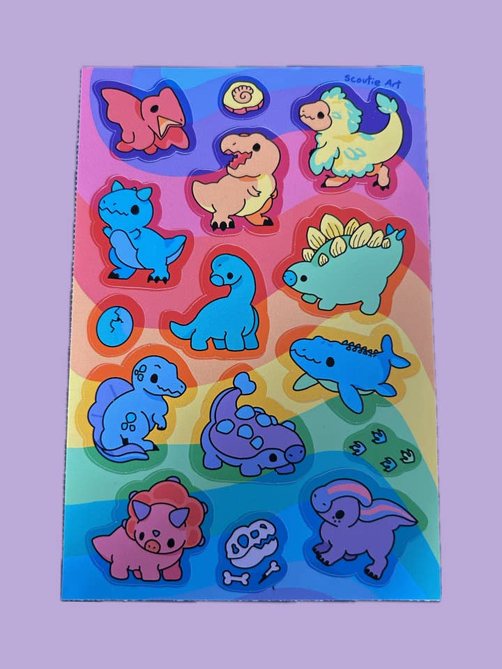 Dino Sweeties Sticker Sheet for wholesale by Galaxy Brain Design