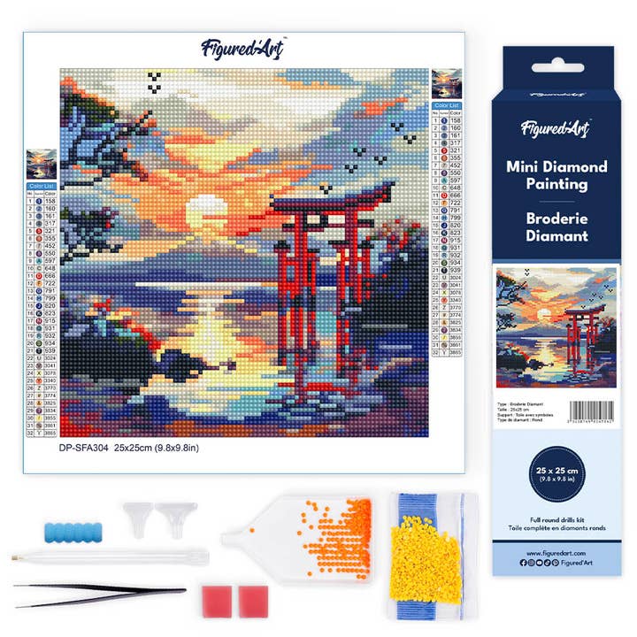 Mini Diamond Painting 25x25cm - Torii Gate at Sunset Rolled canvas for wholesale by Figured'Art (UK)