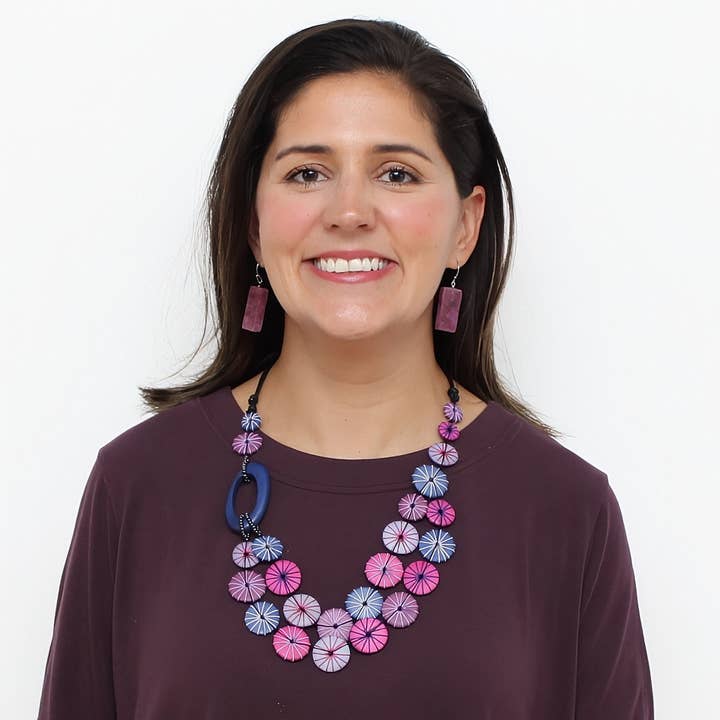 Sylca Designs - Wholesale Beaded/Pearl Necklace - Purple Haven Wooden Necklace | Bold Beaded Statement Jewelry