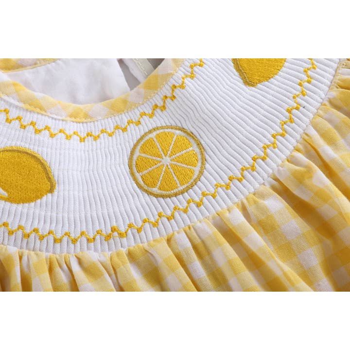 Lil Cactus - Wholesale Bodysuit (Non-Footed) - Baby - Yellow Gingham Lemon Smocked Flutter Romper