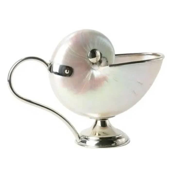 Sashi Handmade – wholesale Serveringsredskap – Naturlig Nautilus Seashell Server Med Silver-Alpacka Accent