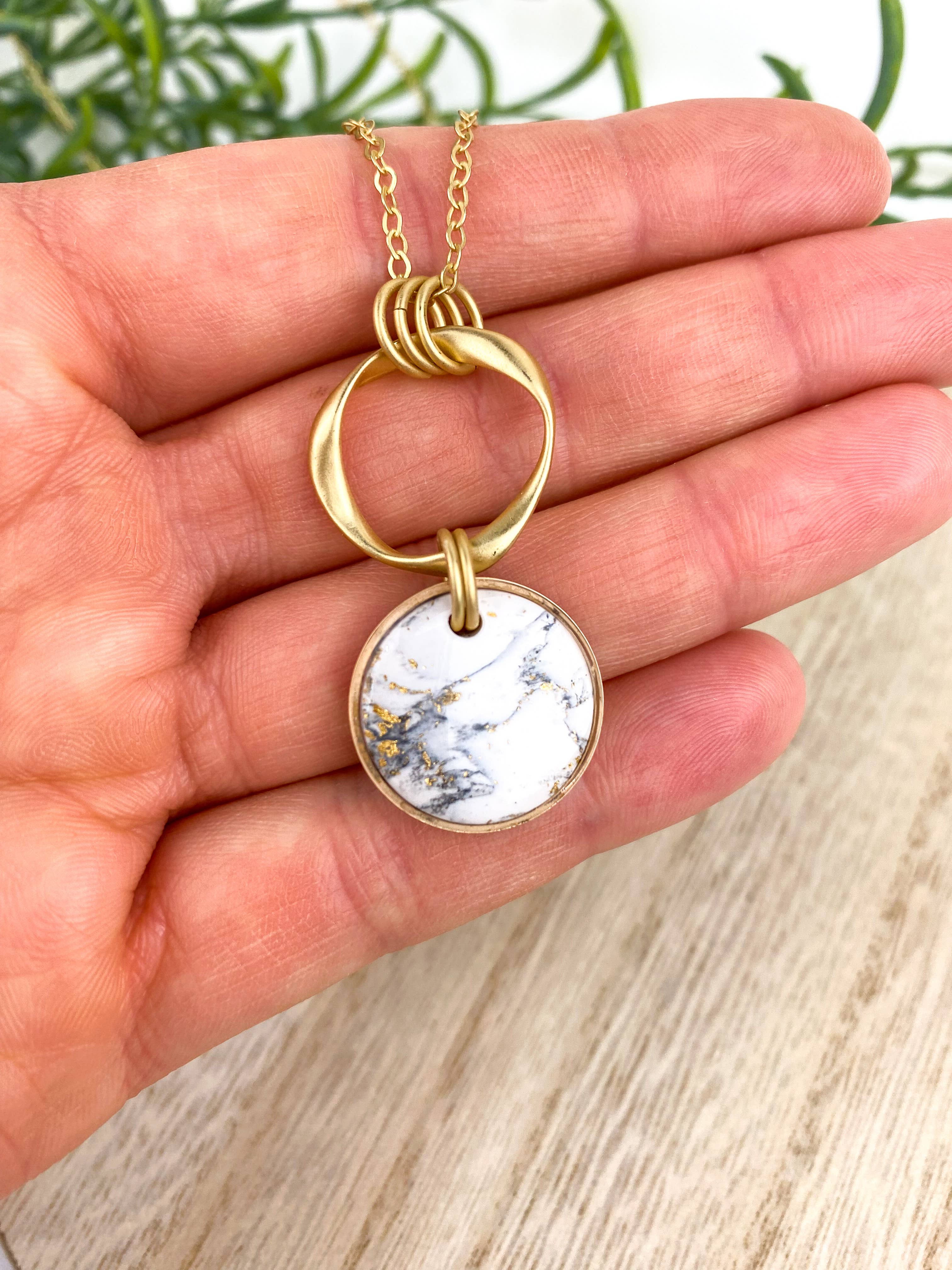 Light Shine - Wholesale Pendant/Charm Necklace - Maria Clay Necklace | Marble Look Statement Necklace | Gold1