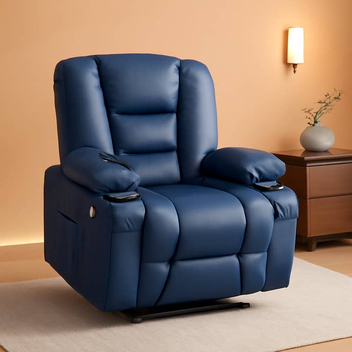 Large Navy Blue Power Lift Recliner Chair With Massage And Heat for wholesale on Faire
