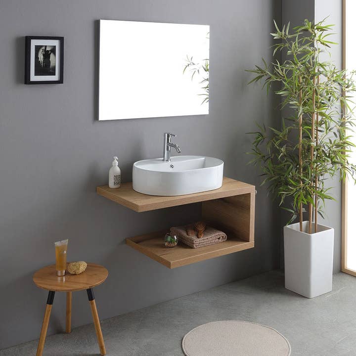 Zwevende Badkamermeubel Natuurlijk Eiken 80cm Met Kos Wastafel voor wholesale door Kodicebagno Srl