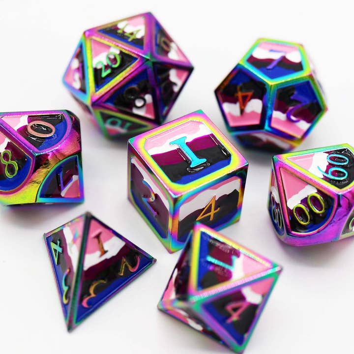 Foam Brain Games - Wholesale Dice - Genderfluid Pride Flag - Metal RPG Dice Set0