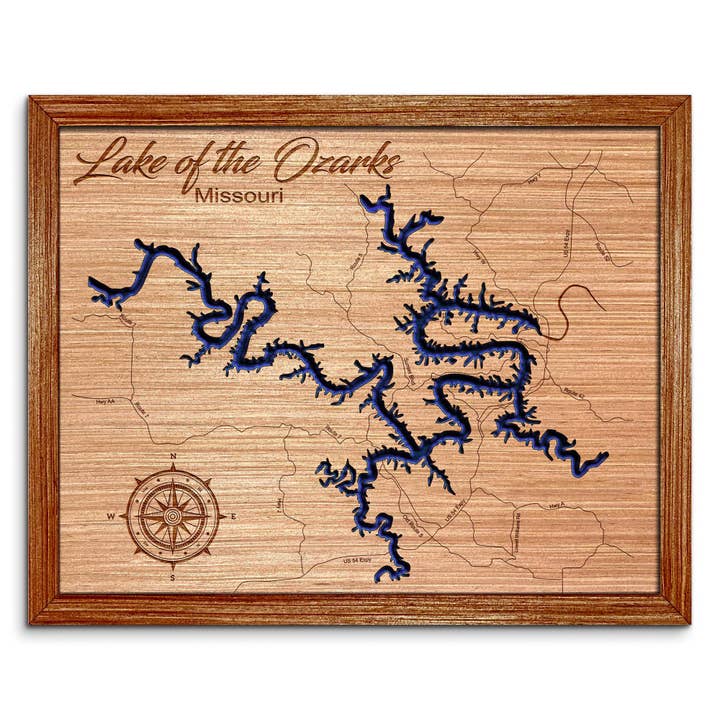 Mapa de Profundidade do Lago dos Ozarks - Arte de Parede Decorativa Única para Casa por atacado de Premier Gifts and More