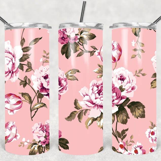 Copo rosa, copo de flores, copo magro, copo de 20 oz por atacado de Dm Crafting