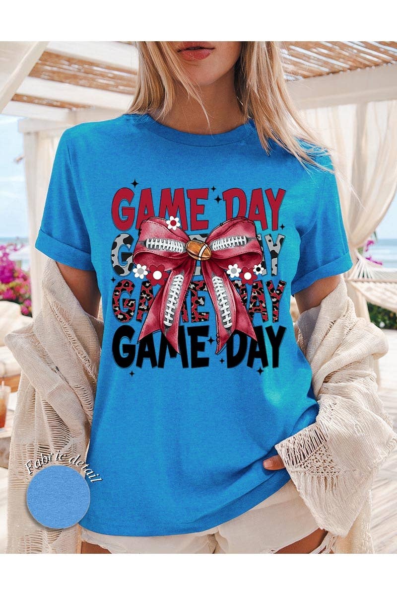 COLORBEAR - Wholesale T-Shirt (Graphic) - Women's - Red Silver Football Game Day Bow Heavy Cotton Tee5
