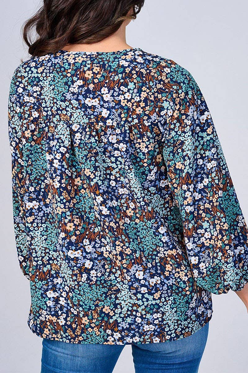 ROUSSEAU - Wholesale Blouse - Women's - LONG SLEEVES V-NECK FLORAL BLOUSE6