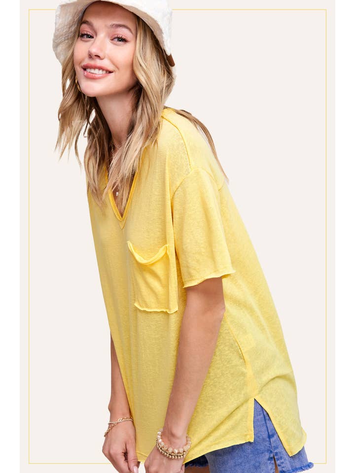 La Miel - Wholesale T-shirt – women's - JAT7459-V-neck Front Pocket Breathable Short Sleeve Top10