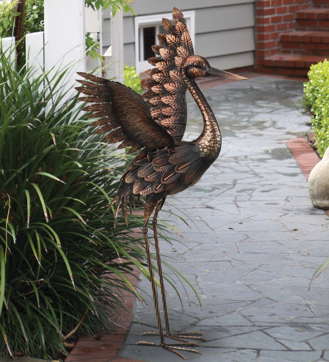 Regal Art & Gift - Wholesale Outdoor Ornament/Decor - Bronze Crane 27" - Wings Up1
